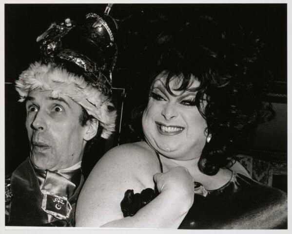 Andrew Logan and Divine at the <i>Alternative Miss World</i> premiere, Chelsea Classic Cinema, London, 1980 